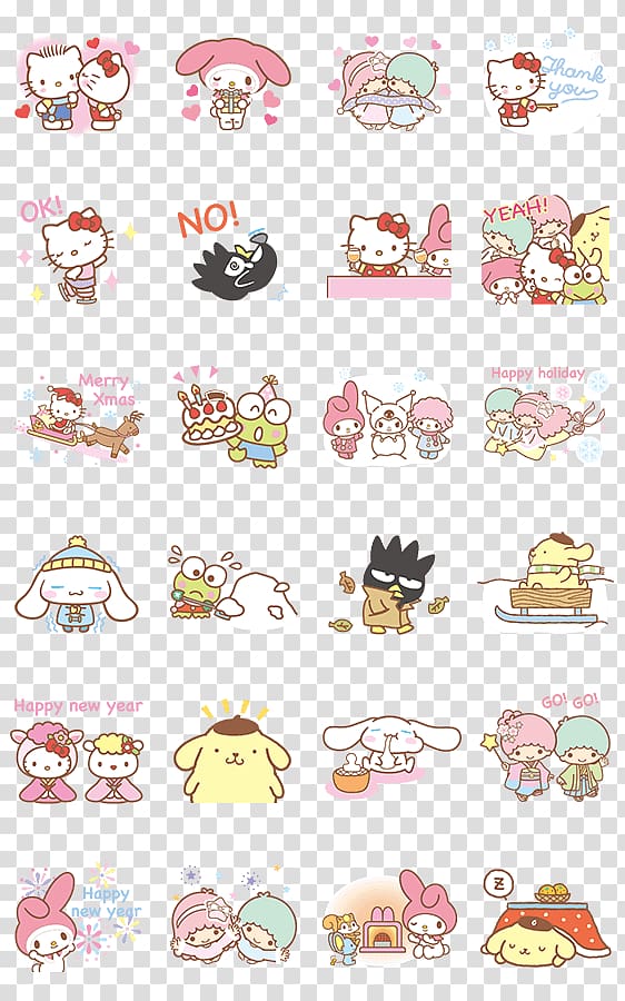 Hello Kitty illustrations, My Melody Hello Kitty Sticker Kuromi Sanrio, line transparent background PNG clipart