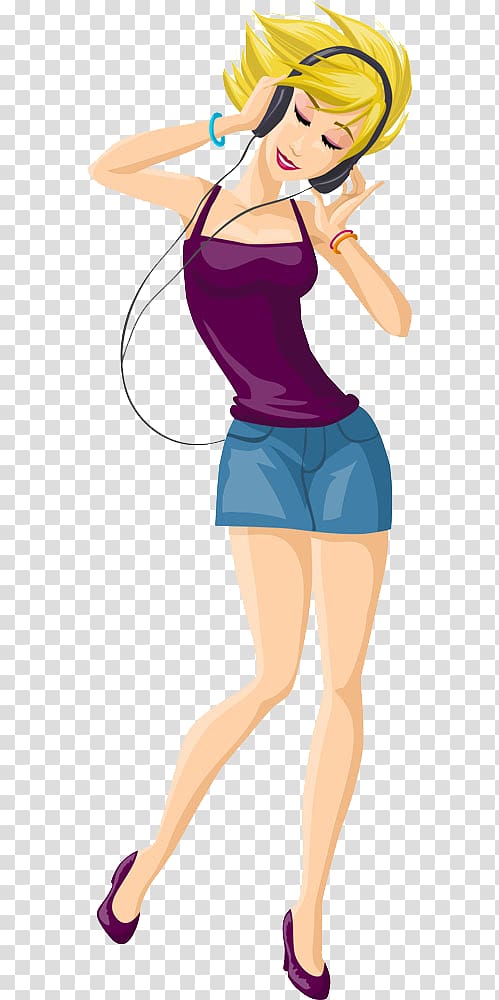 girl listening to music, dancing transparent background PNG clipart