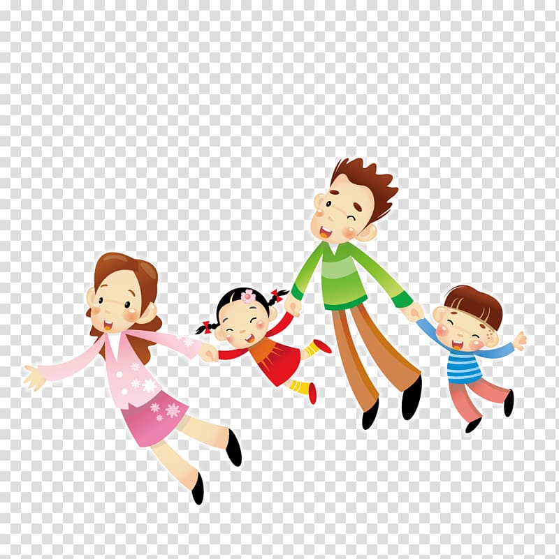 woman. man, boy, and girl illustration, Child Parent Illustration, Together with the children\'s parents to fly transparent background PNG clipart