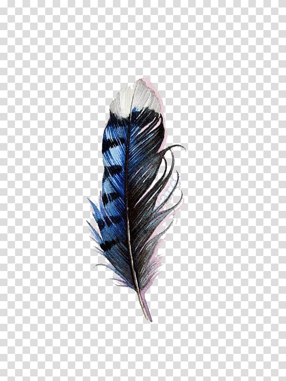 blue and black feather decor, Bird Tattoo Feather Blue jay Watercolor painting, Blue watercolor feathers transparent background PNG clipart