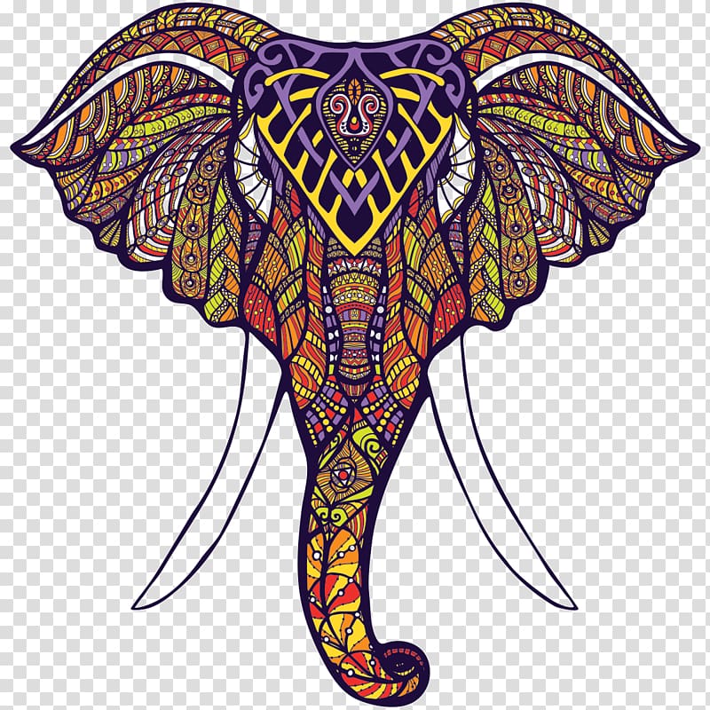 Elephantidae Coloring Animal Mandalas Drawing, Tete transparent background PNG clipart