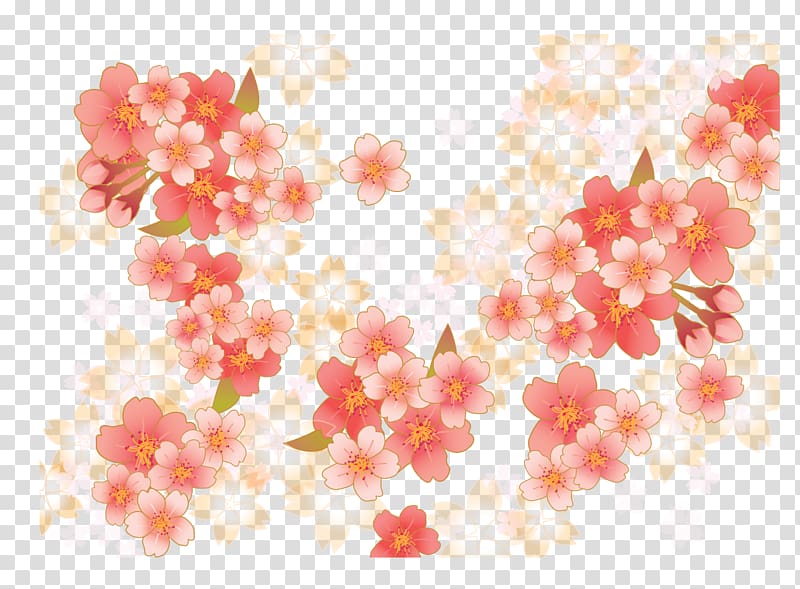 pink and white flowers illustration, Cherry blossom Pink, Hand-painted pink cherry blossoms transparent background PNG clipart