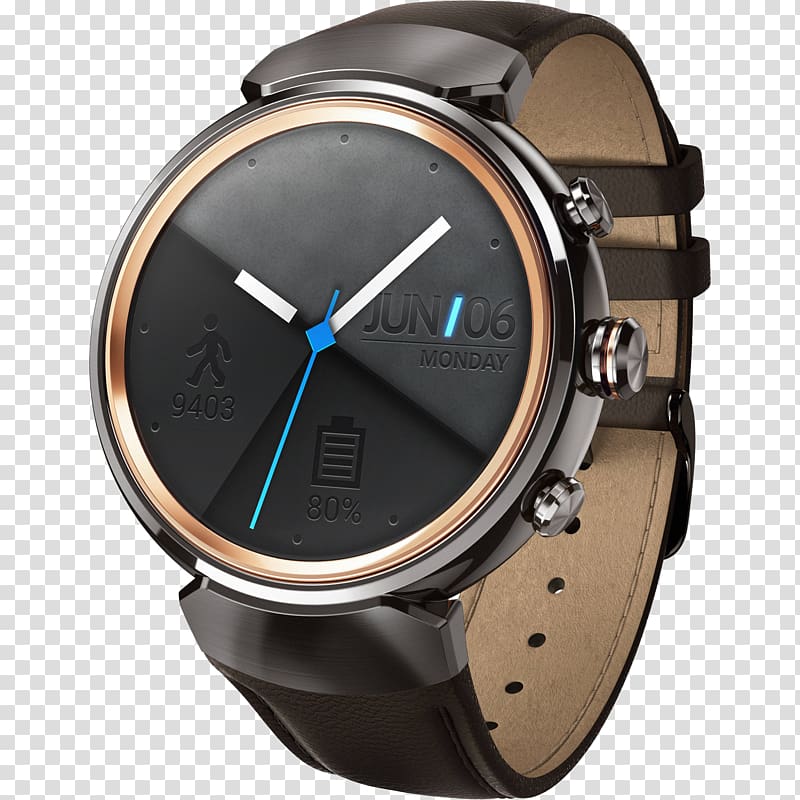 Asus Zenwatch 3 WI503Q Gunmetal (Dark Brown Leather Strap) Smartwatch, watch transparent background PNG clipart