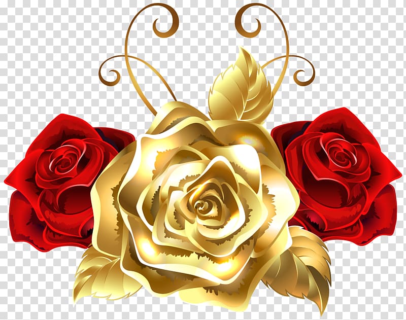 Rose Gold Yellow , Gold and Red Roses , two red and one gold roses illustration transparent background PNG clipart