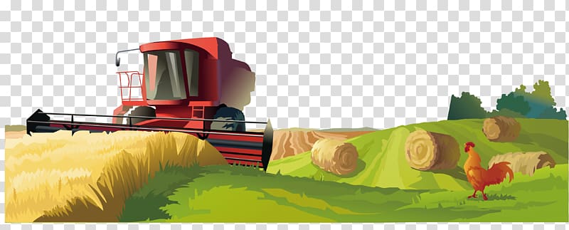 red harvester on field illustration, Agriculture Illustration, farm wheat field transparent background PNG clipart