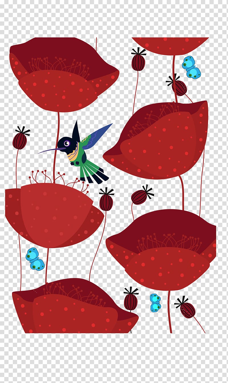 Red Flower Illustration, Birds, red, wild animals transparent background PNG clipart