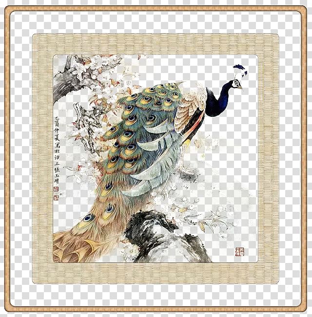 China Bird Peafowl Watercolor painting, A beautiful peacock FIG. transparent background PNG clipart