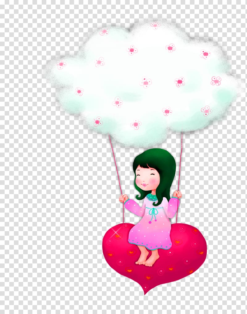 Girl Love Child, Green cartoon hot air balloon girl decoration pattern transparent background PNG clipart