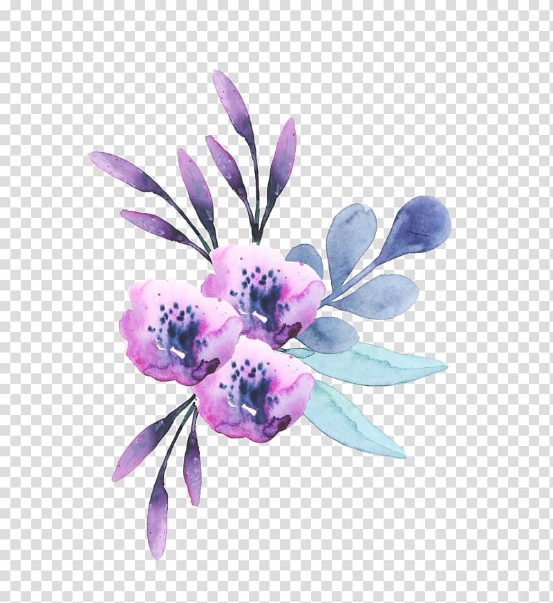 purple watercolor flower pattern 03 transparent background PNG clipart
