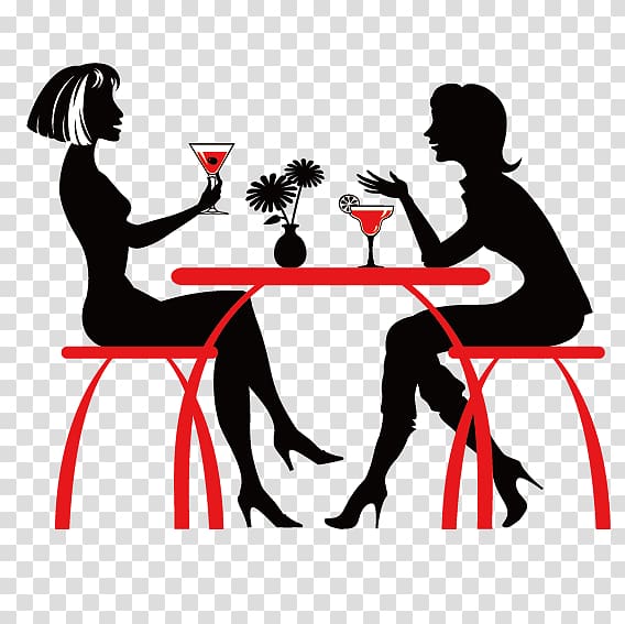 Coffee Cafe Silhouette Drink, Two beautiful women drink transparent background PNG clipart