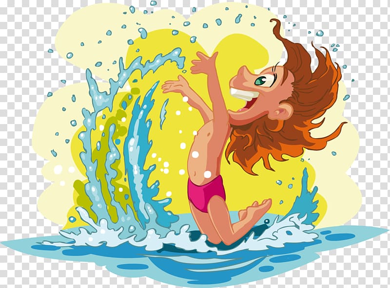 Beach Cartoon , Swimming boy transparent background PNG clipart