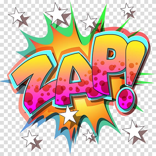 Zap! banner illustration, Pop art Comics Comic book , Yellow change, English stars, explosive stickers transparent background PNG clipart