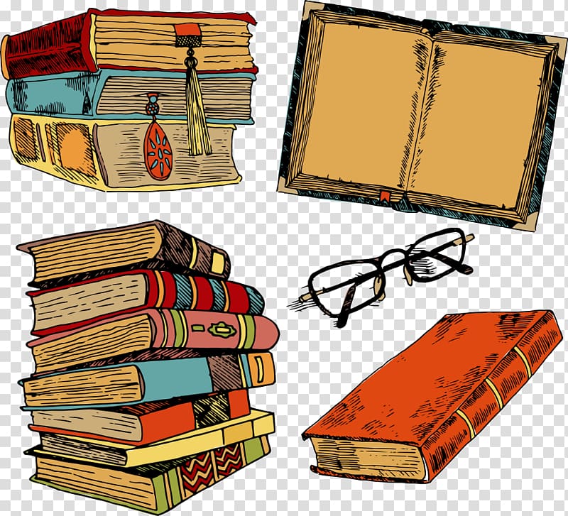 assorted-color books illustration, Book Drawing Sketch, Hand-painted vintage books transparent background PNG clipart