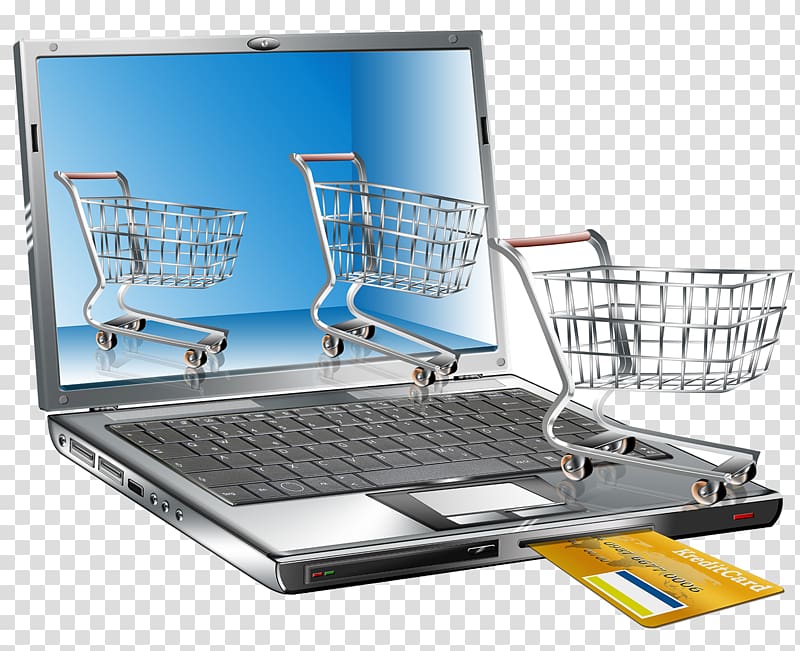 gray shopping cart on laptop computer illustration, E-commerce Online shopping Electronic business Logistics, Credit card online shopping cart transparent background PNG clipart