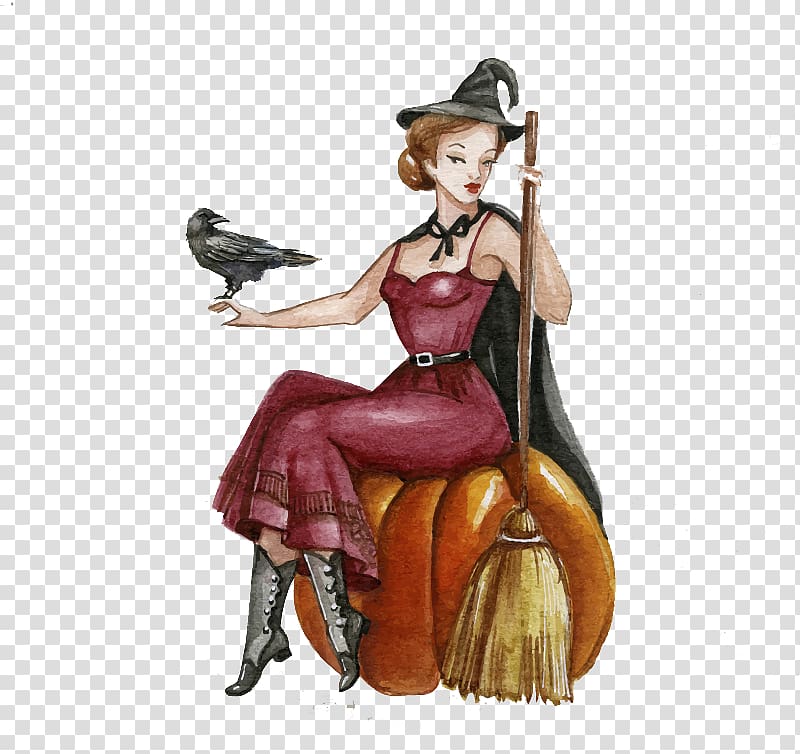 Paper Witchcraft Halloween Boszorkxe1ny, Halloween witch sitting on pumpkin transparent background PNG clipart