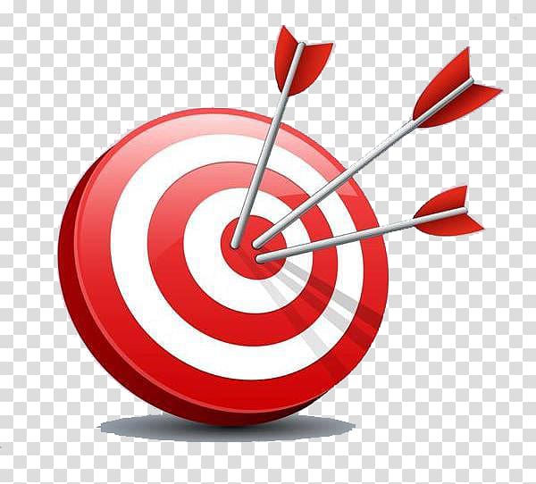 three arrows on cherry target, Darts Shooting target Bullseye Arrow, Red three-dimensional archery target transparent background PNG clipart