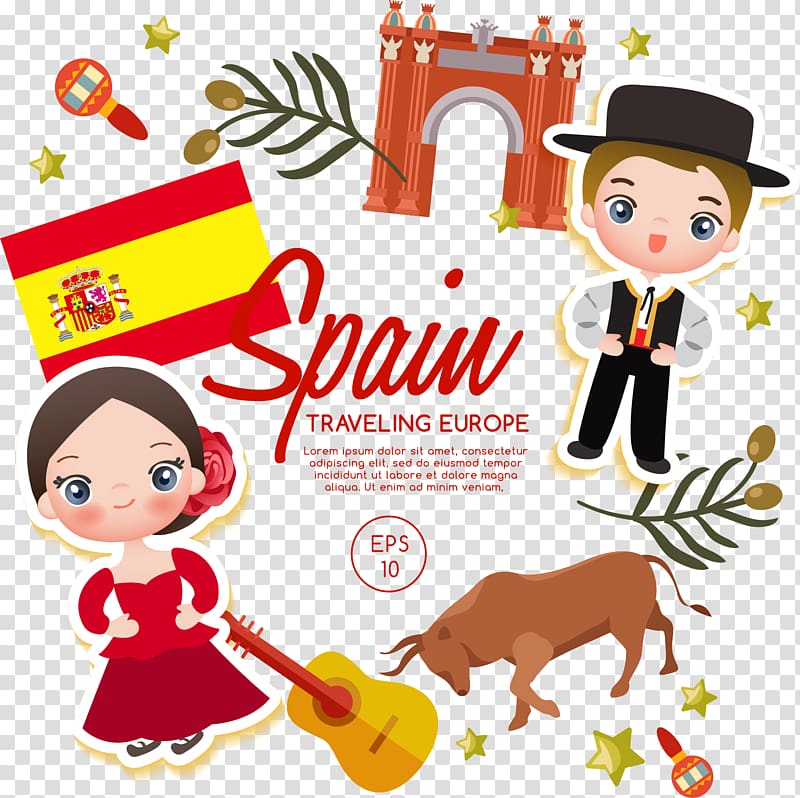 Spain illustration, Spain Euclidean Illustration, Spanish boy girl transparent background PNG clipart
