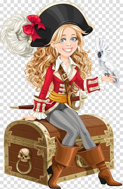 female pirate holding parrot , Parrot Piracy illustration Illustration, Pirate Queen transparent background PNG clipart