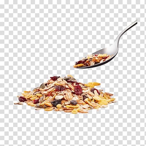cereal on stainless steel spoon, Muesli Berry Milk Oatmeal Flavor, Berries dry oatmeal transparent background PNG clipart