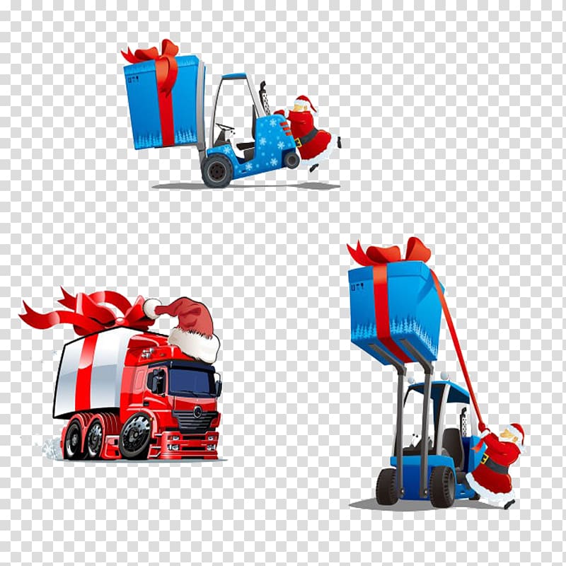 Santa Claus Forklift Illustration, Cartoon Santa Claus transparent background PNG clipart