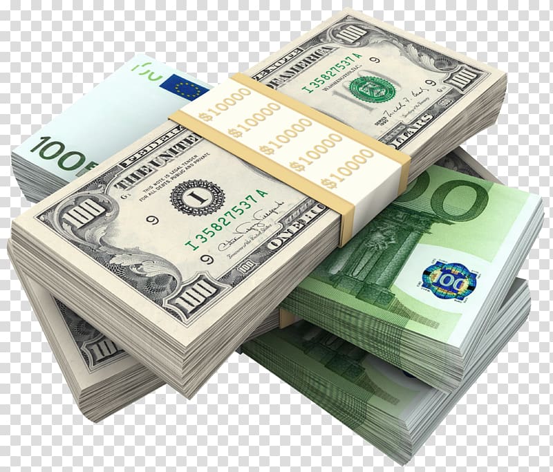 Money Icon, Bundles Of Dollars and Euro , 100 U.S. dollar banknotes transparent background PNG clipart