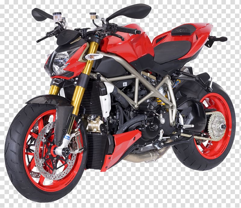 parked red and black Ducati sports bike, Car Ducati Motorcycle Exhaust system, Ducati Streetfighter Motorcycle Bike transparent background PNG clipart