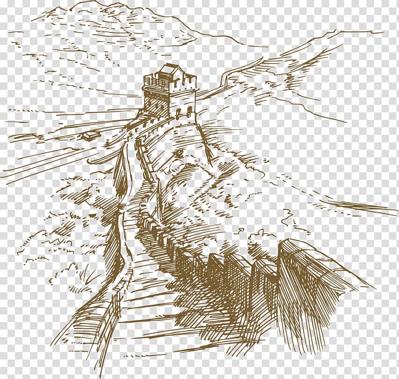 The Architecture of the City Drawing Illustration, China Great Wall Artwork transparent background PNG clipart