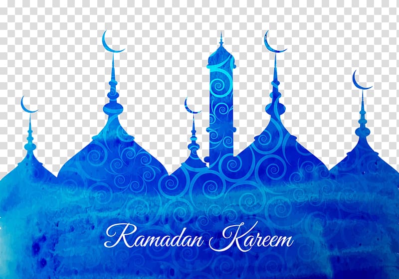 Ramadan Kareem text illustration, Ramadan Eid al-Fitr Eid Mubarak Islam, Blue mosque transparent background PNG clipart