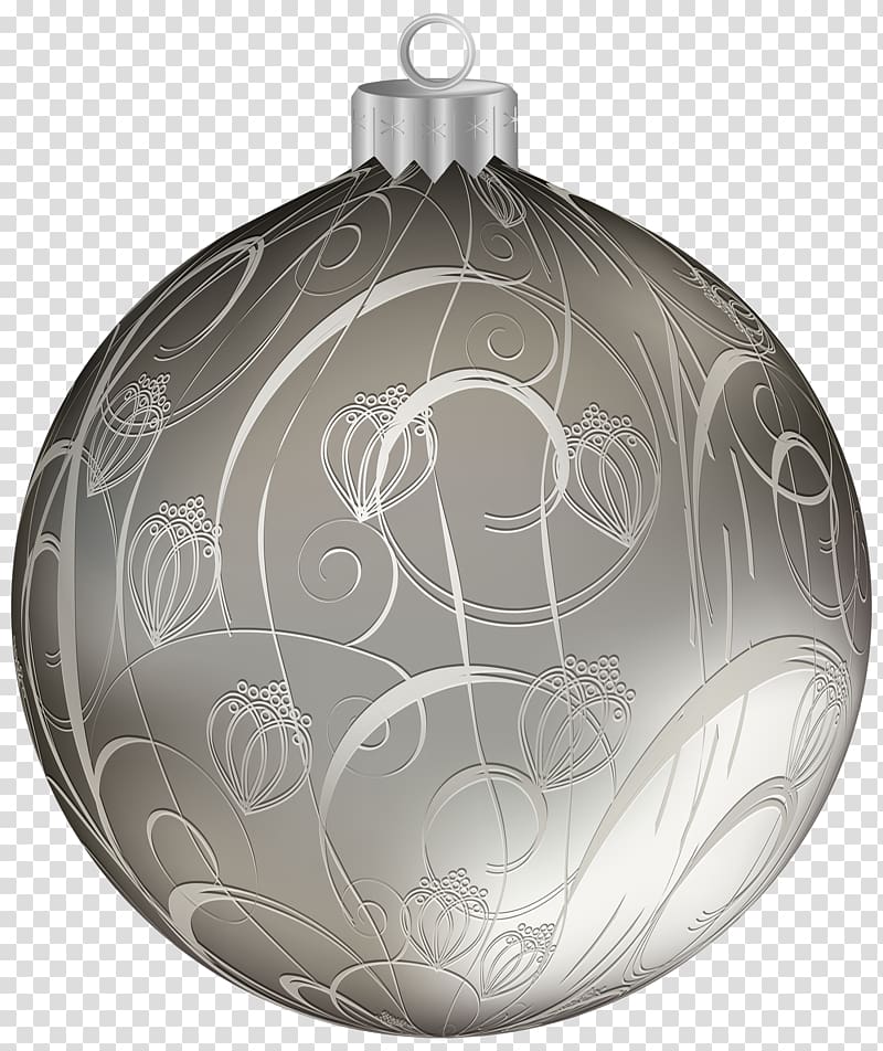 silver ornament , Christmas ornament Santa Claus , Silver Christmas Ball with Ornaments transparent background PNG clipart