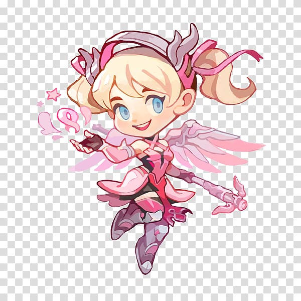 Overwatch Mercy Fan art Pink ribbon Tracer, 守望先锋 transparent background PNG clipart