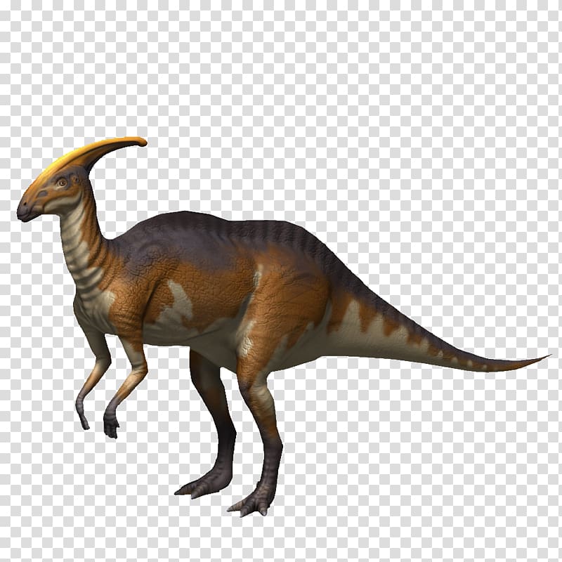 brown and gray dinosaur illustration, Maiasaura Parasaurolophus Tyrannosaurus Troodon Compsognathus, Purple yellow dinosaur transparent background PNG clipart