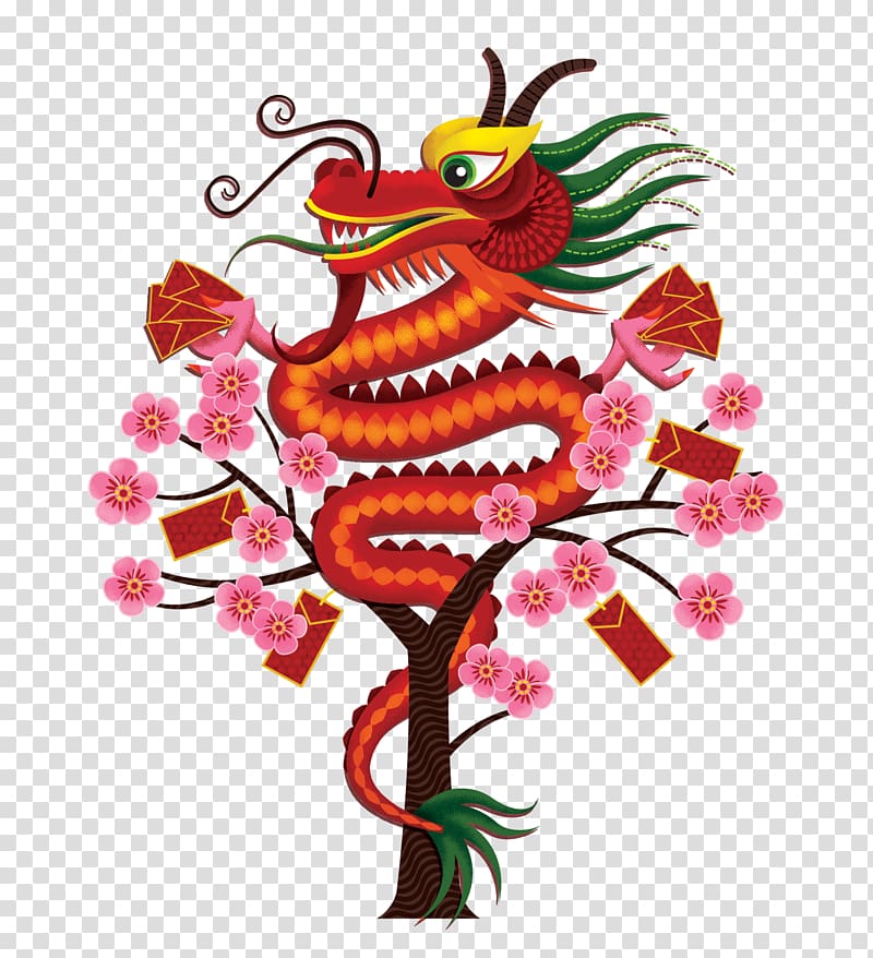 Red envelope Chinese dragon , Red bag of dragon transparent background PNG clipart