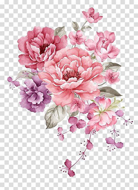 Flower Paper Watercolor painting illustration, Pink ink flowers, pink and purple flowers transparent background PNG clipart