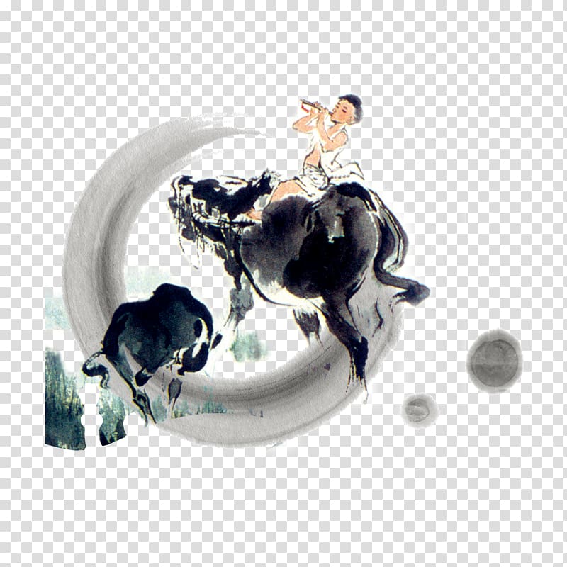 China Qingming Festival Cold Food Festival, Riding in the back of the bull Fang Niuwa transparent background PNG clipart