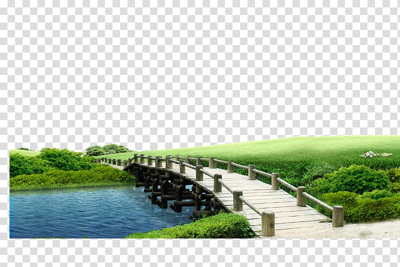 bridge between green grass art, Bridge Villa, Bridges transparent background PNG clipart