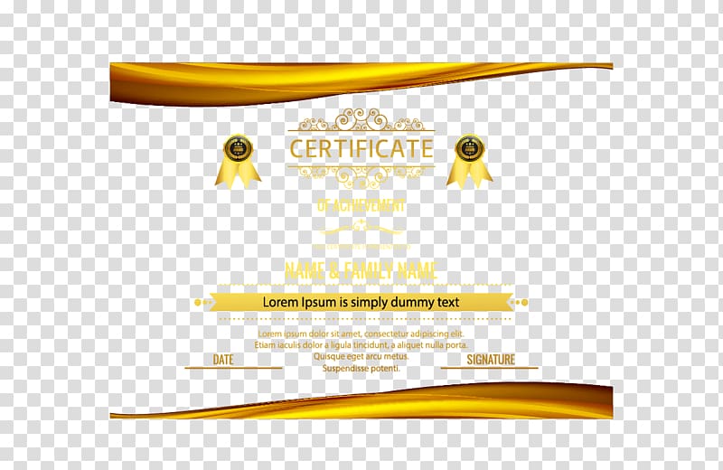 Certificate of Achievement, Yellow Brand Font, Gold border certificate transparent background PNG clipart