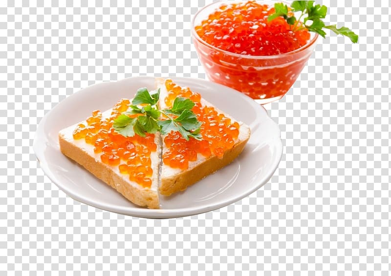 Red caviar Seafood Roe Pancake, Toast transparent background PNG clipart
