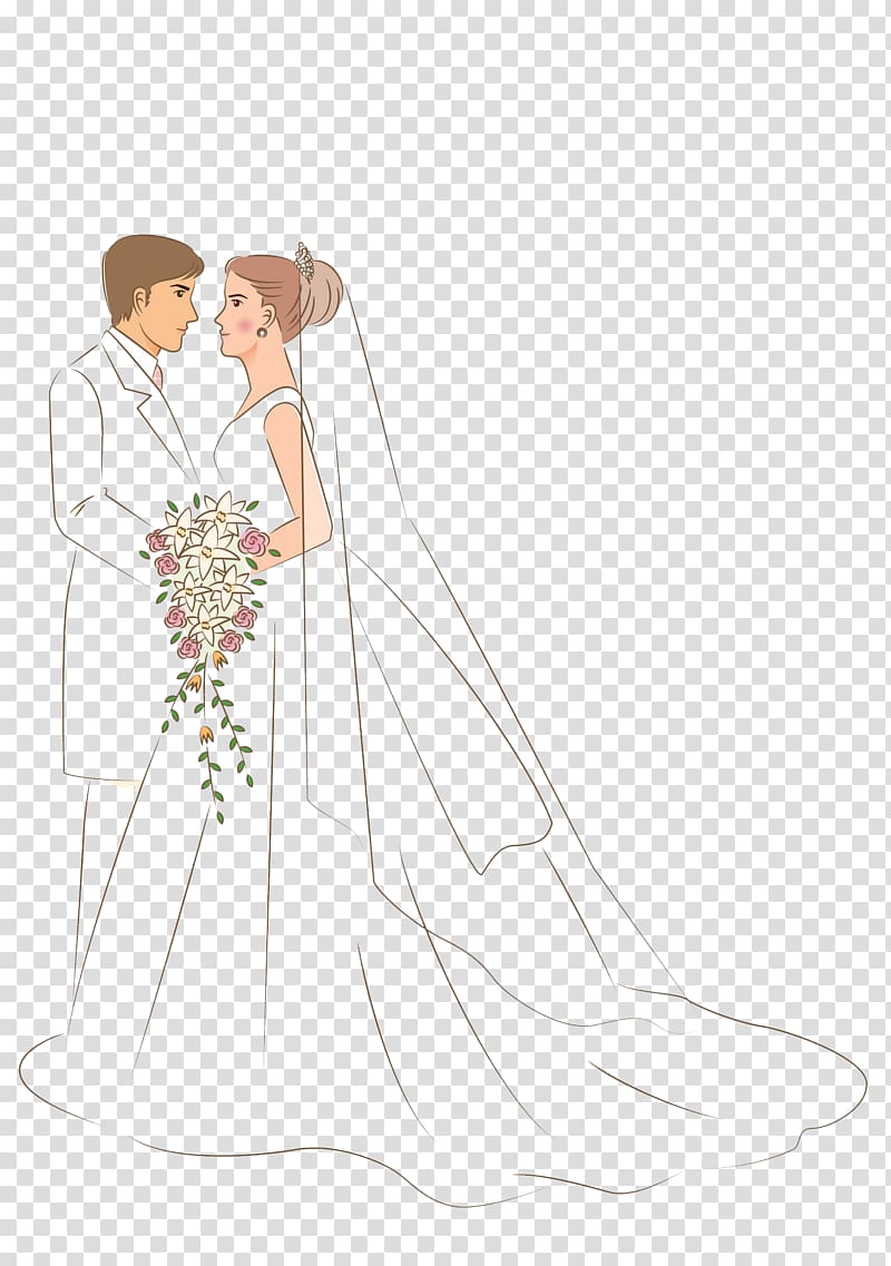 Wedding dress Cartoon Drawing Illustration, Cartoon wedding transparent background PNG clipart