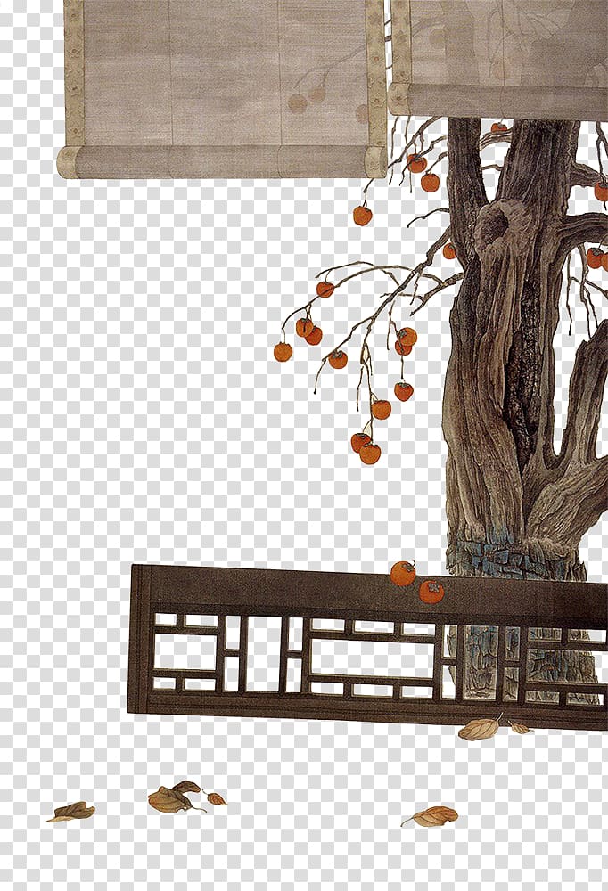 China Chinese painting Gongbi Painter, Persimmon tree material transparent background PNG clipart