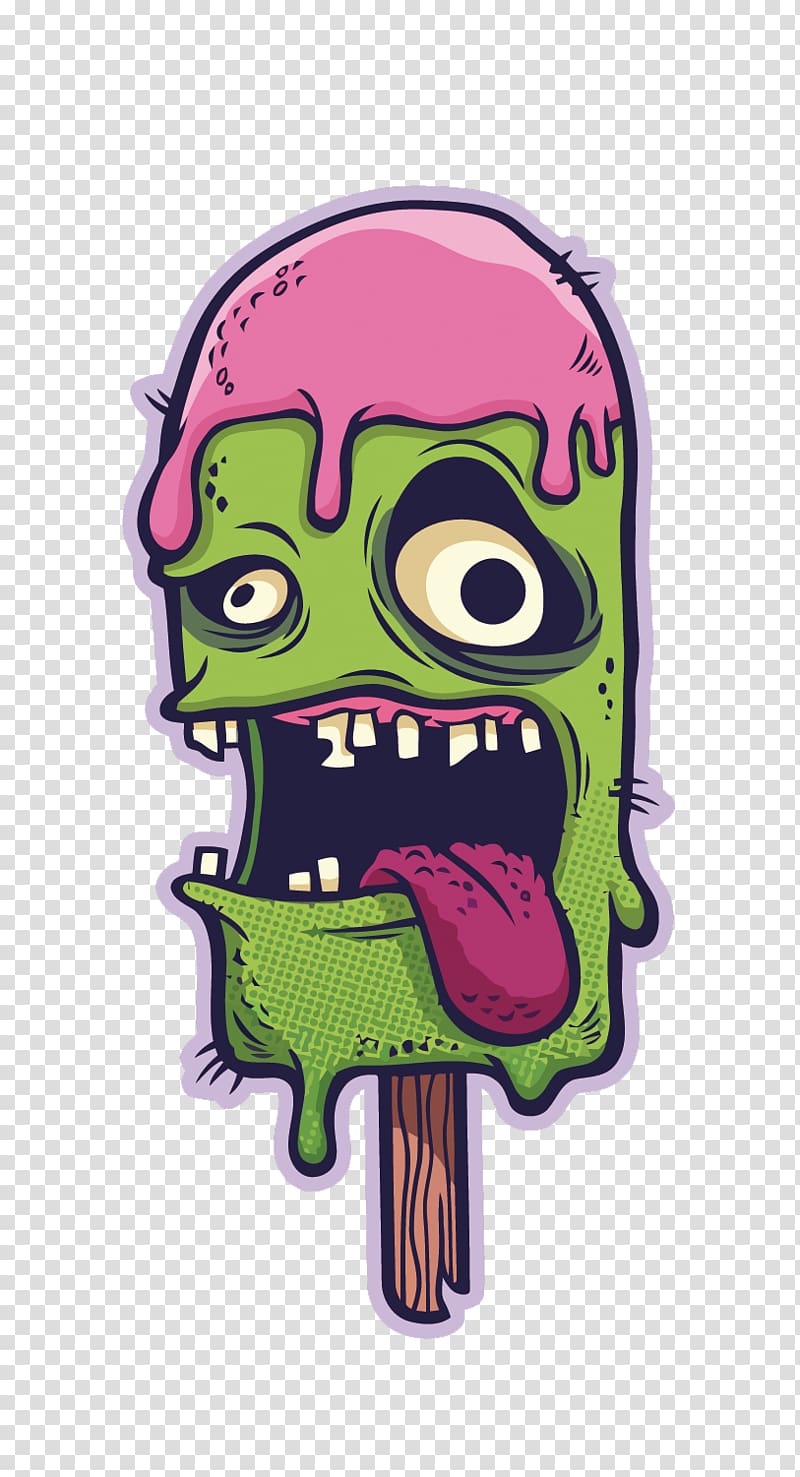 green zombie ice cream illustration, Ice cream Art Drawing Illustration, zombie ice transparent background PNG clipart