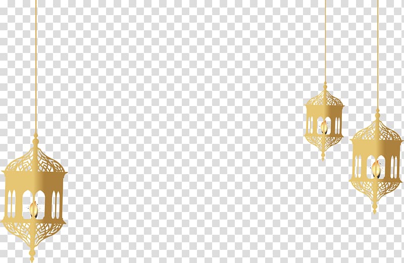 three hanging candle lantern illustration, Yellow Lighting Pattern, Golden religious holiday lamp ornaments transparent background PNG clipart