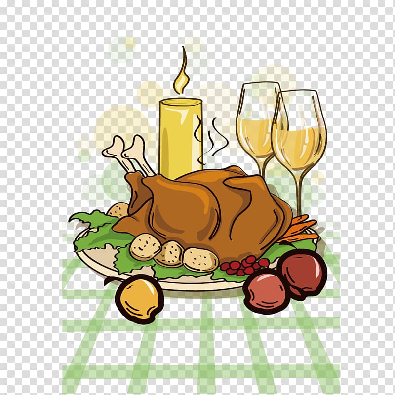 Turkey meat Thanksgiving dinner Cartoon, Wine and chicken transparent ...