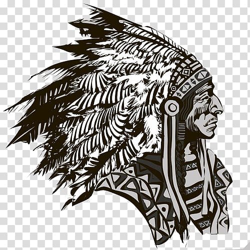 Drawing Native Americans in the United States Tribal chief, design transparent background PNG clipart