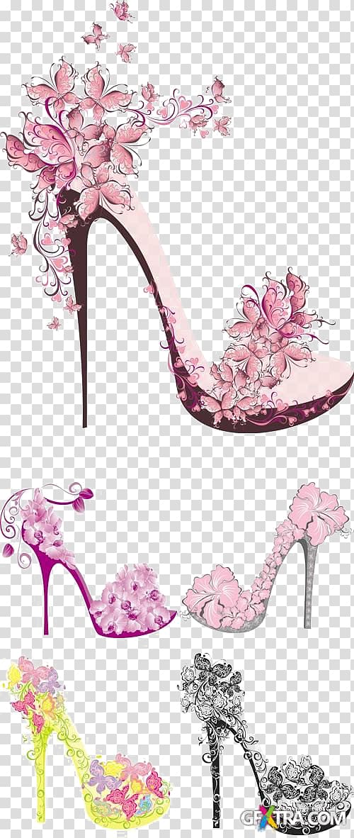 five assorted-color stiletto sandals art, High-heeled footwear Shoe , Pink high heels transparent background PNG clipart