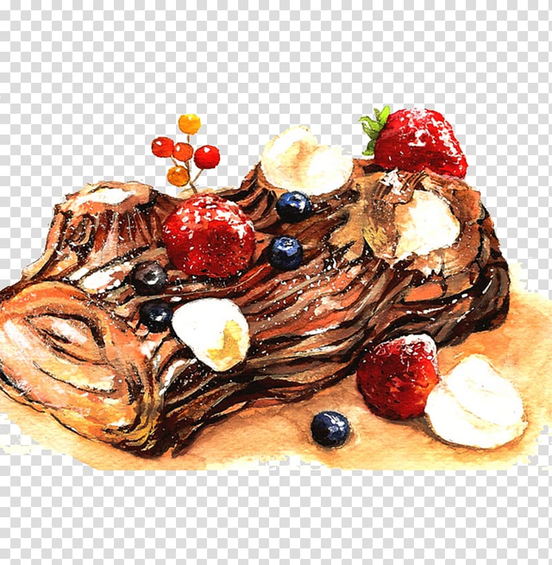 Yule log Cake Dessert Cream, Creative Cakes watercolor transparent background PNG clipart