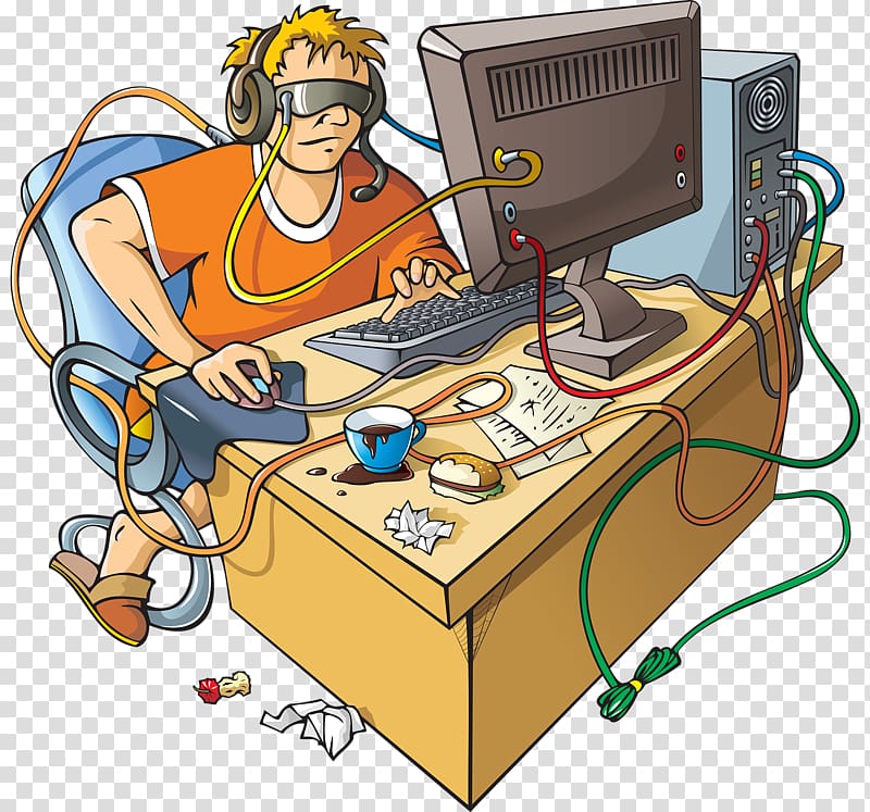 man playing in desktop computer , Computer addiction Internet addiction disorder Video game addiction, Play Game Boy transparent background PNG clipart