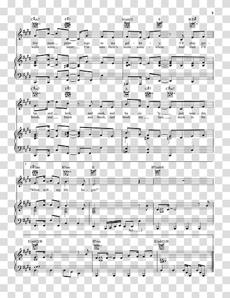 Sheet Music Song When Will My Life Begin (reprise 1), free sheet music transparent background PNG clipart