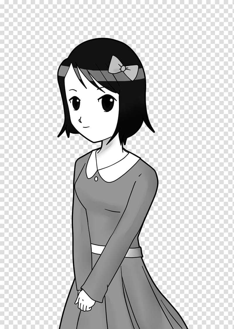 Black hair Hime cut Long hair Headgear, black and white anime girl transparent background PNG clipart