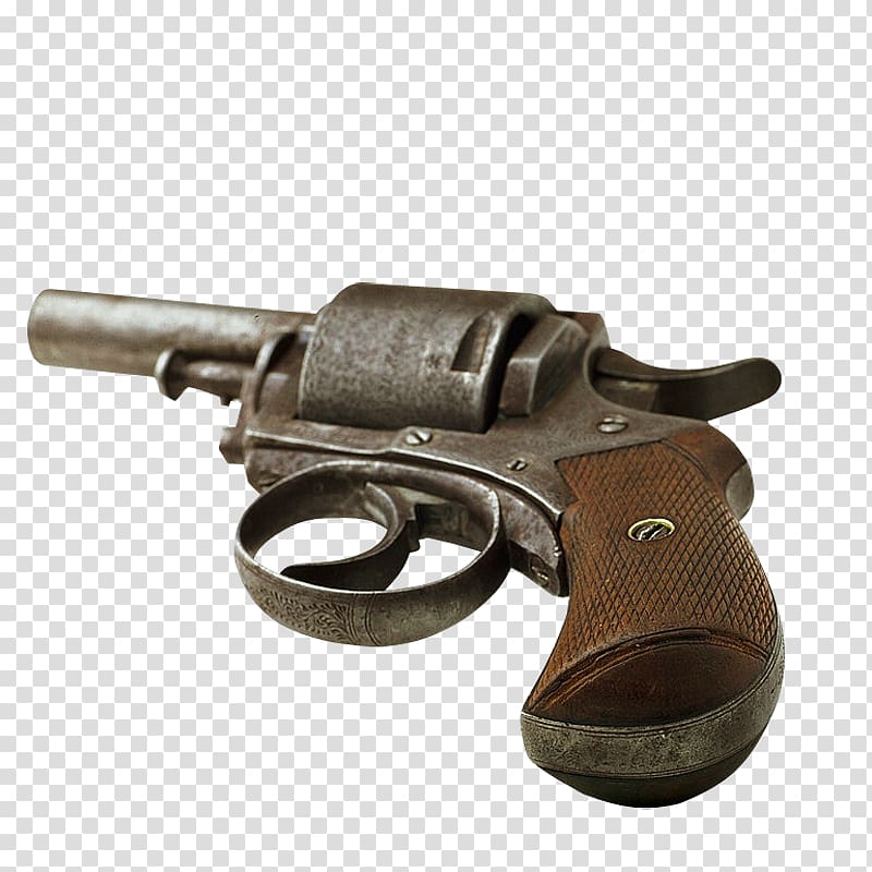 Revolver Firearm Weapon Pistol, Flat vintage pistol transparent background PNG clipart