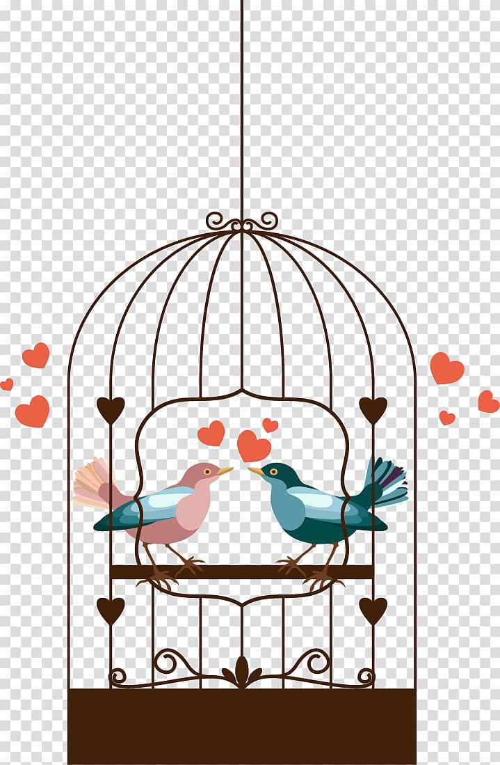 lovebirds in birdcage illustration, Birdcage Rosy-faced lovebird, Birdcage transparent background PNG clipart